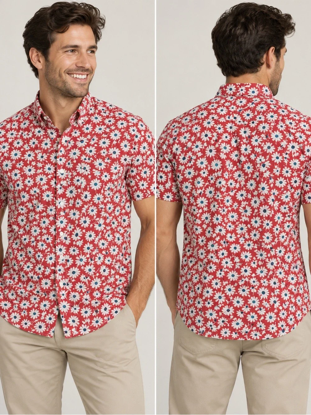 J.Crew Slim Flex Washed Red Floral Short Sleeve Button Down Shirt
